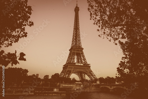 View on the Siene river and the Eiffel tower in Paris, France photo