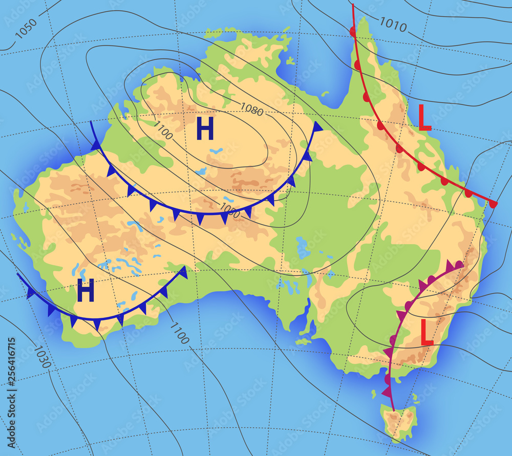 Weather forecast. Meteorological weather map of the AUSTRALIA