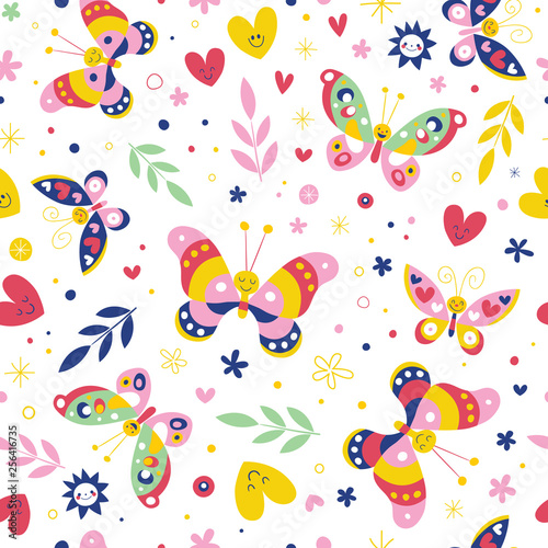 Butterflies nature seamless pattern