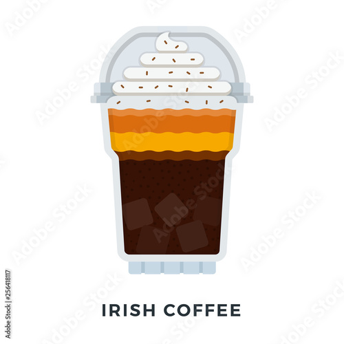 Ice Irish Coffee with whipped cream vector flat isolated