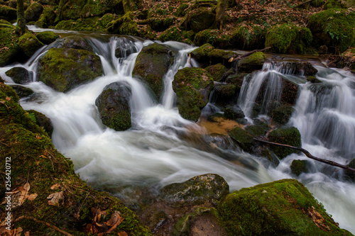 Wasserfall mit Steinen voller Moos