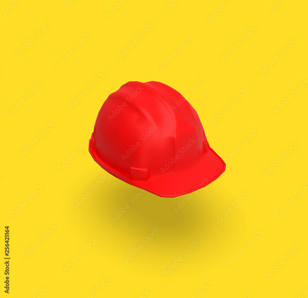 Fototapeta premium Red Helmet on Yellow Background, 3D Rendering