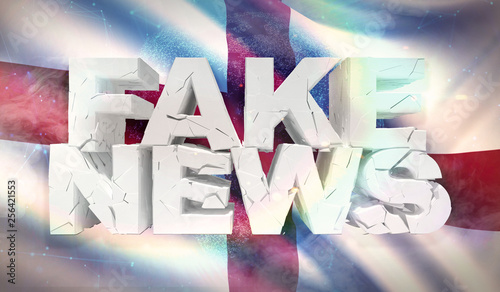 3D illustration of fake news concept with background flag of England.
