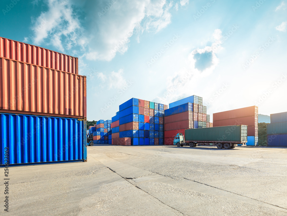 Fototapeta premium Industrial Container yard for Logistic Import Export business,modern logistics transportation scene