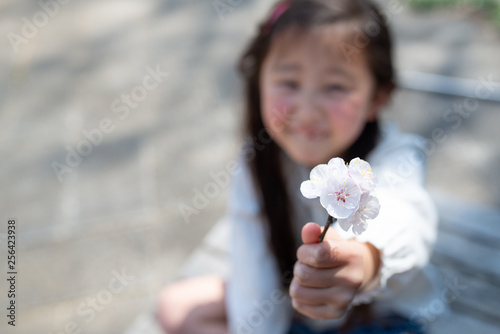 白い花を差し出す女の子 Stock 写真 Adobe Stock