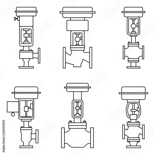 Set of control valve icons. Thin line vector photo