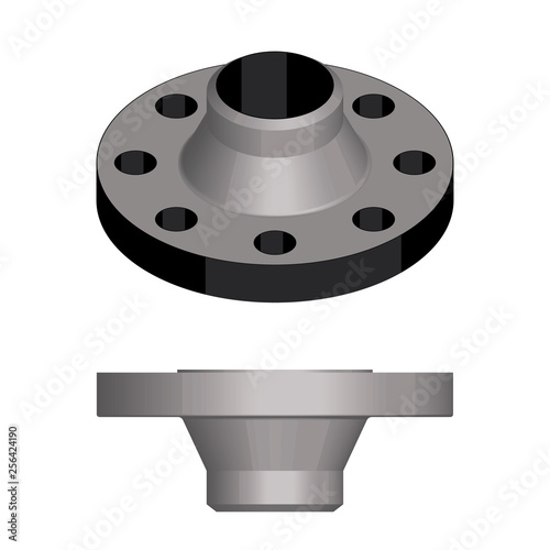Steel welding neck flange. 3D effect vector