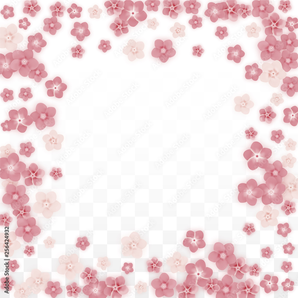 Vector Realistic Pink Flowers Falling on Transparent Background. Spring Romantic Flowers Illustration. Flying Petals. Sakura Spa Design. Blossom Confetti. Design Elements for Wedding Decoration. Vector Realistic Pink Flowers Falling on Transparent Background. Spring Romantic Flowers Illustration. Flying Petals. Sakura Spa Design. Blossom Confetti. Design Elements for Wedding Decoration.