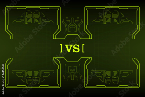 Versus screen design with HUD elements. Announcement of a two fighters. Battle banner match, vs letters competition confrontation. Futuristic design.