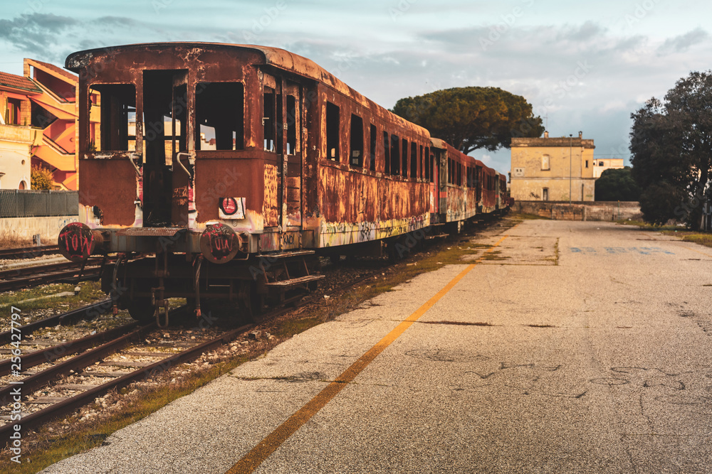 MANDURIA-ITALY/DECEMBER 2017: Abandoned train