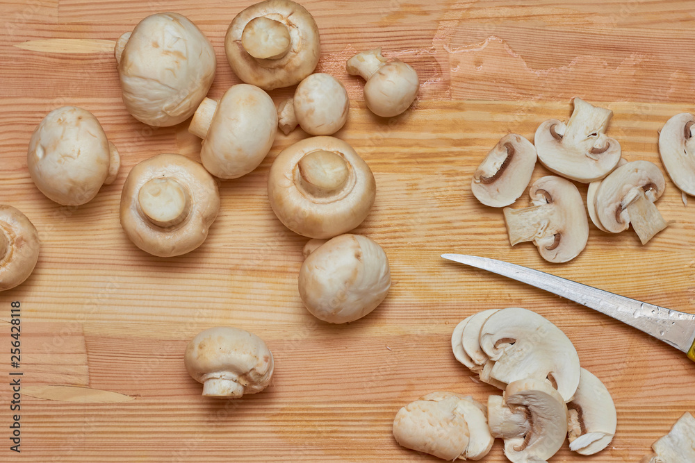 mushrooms on the cutting board