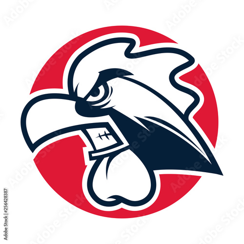 rooster head black and white mascot logo vector illustration