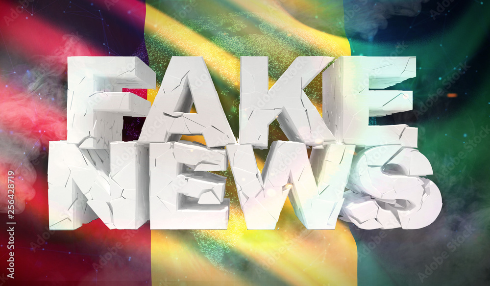 3D illustration of fake news concept with background flag of Guinea.