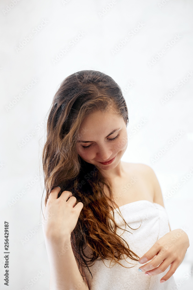Wet hair woman portrait, beauty hair healthy skin care concept, beautiful model with wet hair isolated on white. Wet hair woman portrait, beauty hair healthy skin care concept, beautiful model with wet hair isolated on white.