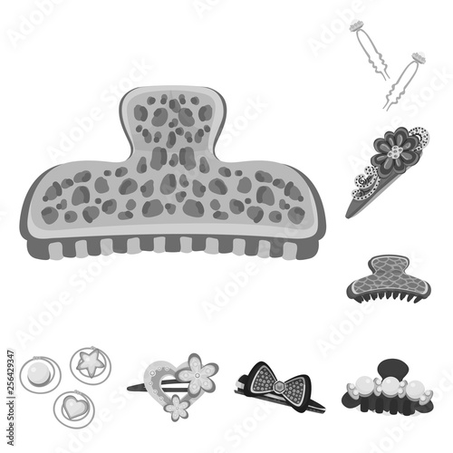 Vector illustration of hairdressing and hairclip symbol. Set of hairdressing and fashion vector icon for stock.