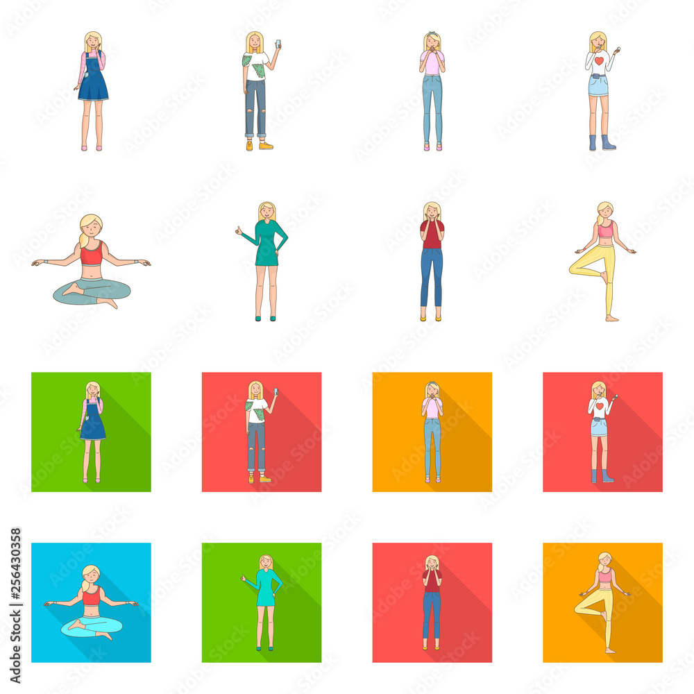 Vector illustration of posture and mood icon. Collection of posture and female stock symbol for web.