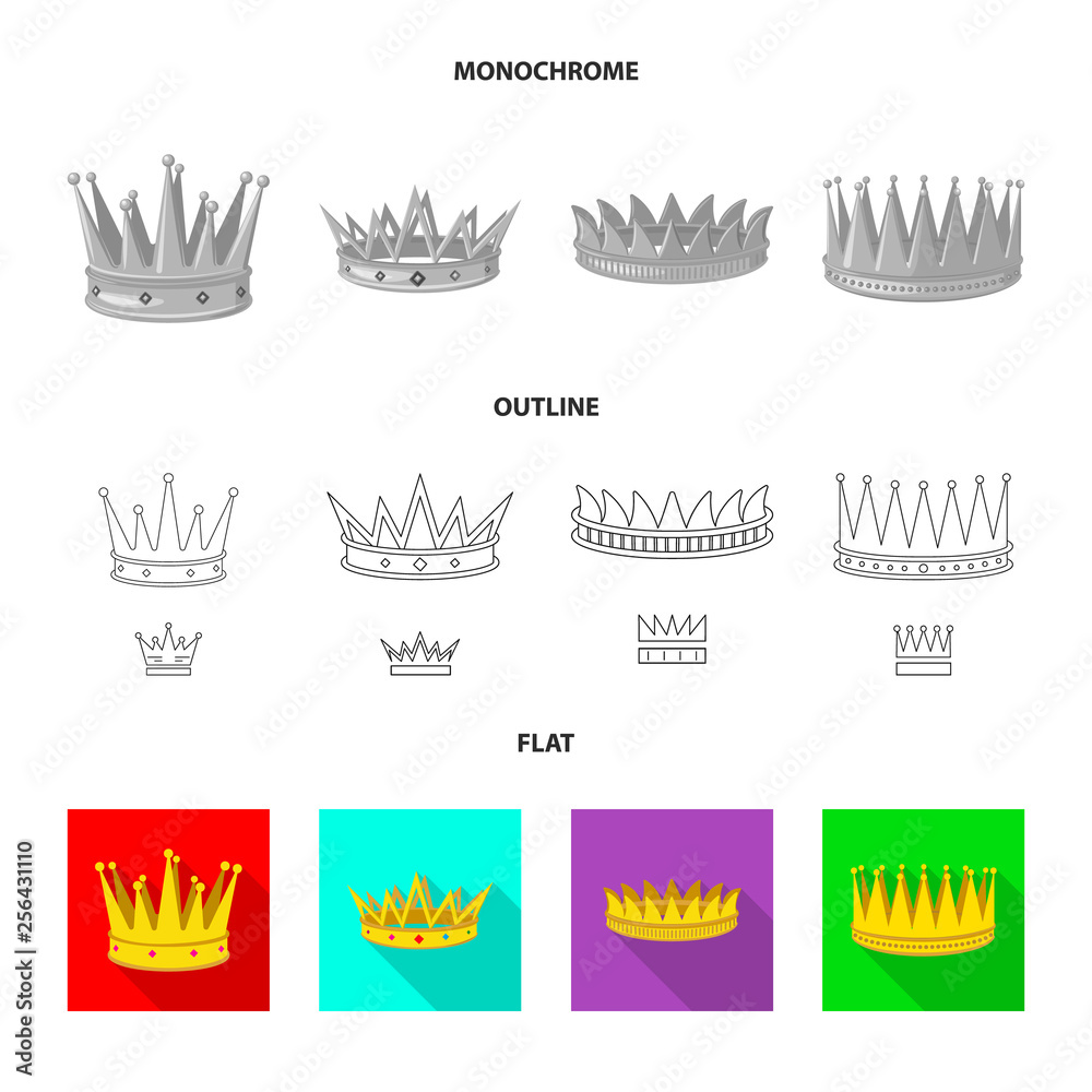 Vector illustration of medieval and nobility logo. Collection of medieval and monarchy vector icon for stock.