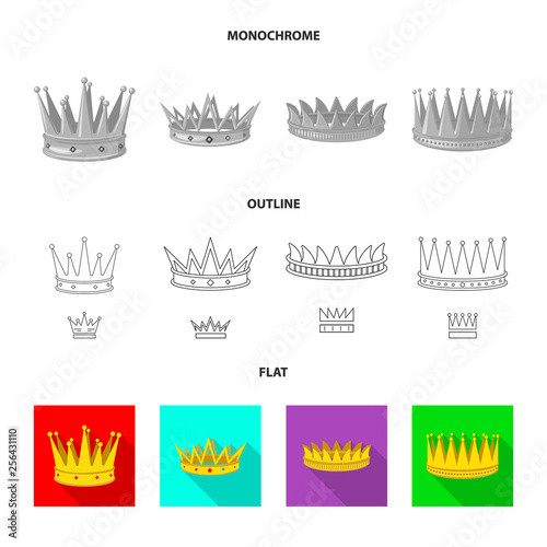 Vector illustration of medieval and nobility logo. Collection of medieval and monarchy vector icon for stock.