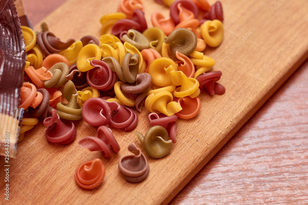 Multi Colored Italian pasta. Dry Italian pasta in colors Multi Colored Italian pasta. Dry Italian pasta in colors