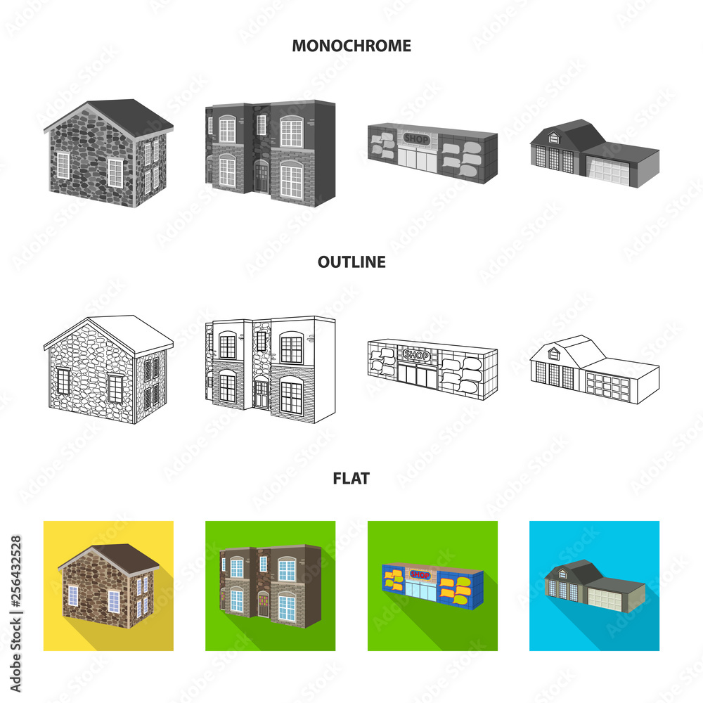 Isolated object of facade and housing icon. Set of facade and infrastructure stock symbol for web.