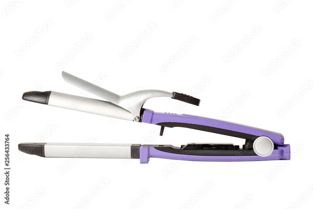 Coiffure curling iron device isolated on white background. Hairstyle salon concept Coiffure curling iron device isolated on white background. Hairstyle salon concept