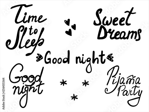 Cute print with lettering. Good night, Pijama Partyt, Sweet dreams, - Vector