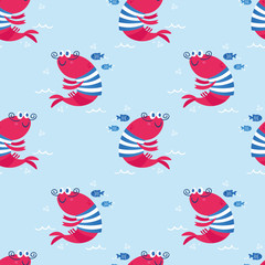 Fototapete Meerestiere-Kindermuster Niedliche Fische und Garnelen Kinderdesign  © a_compot