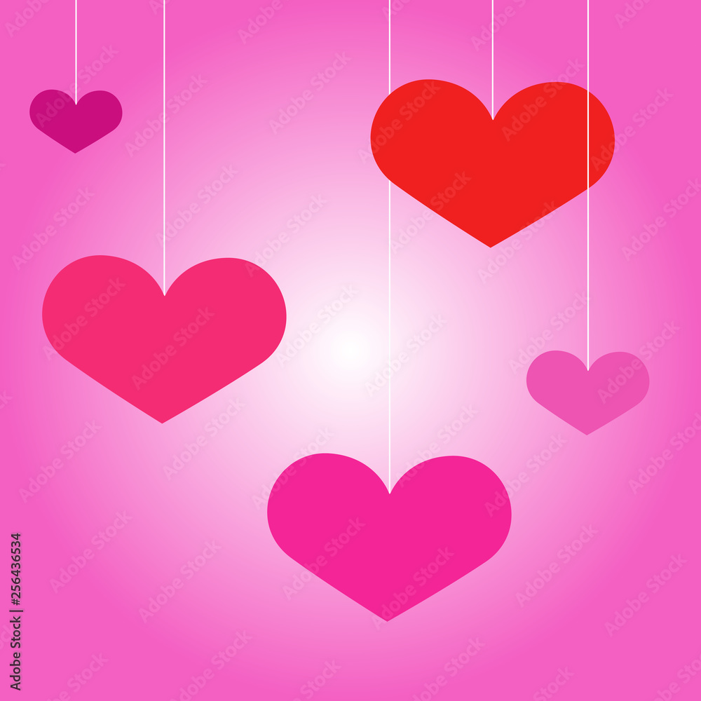 heart shapes in different sizes and colors for Valentines Day background.