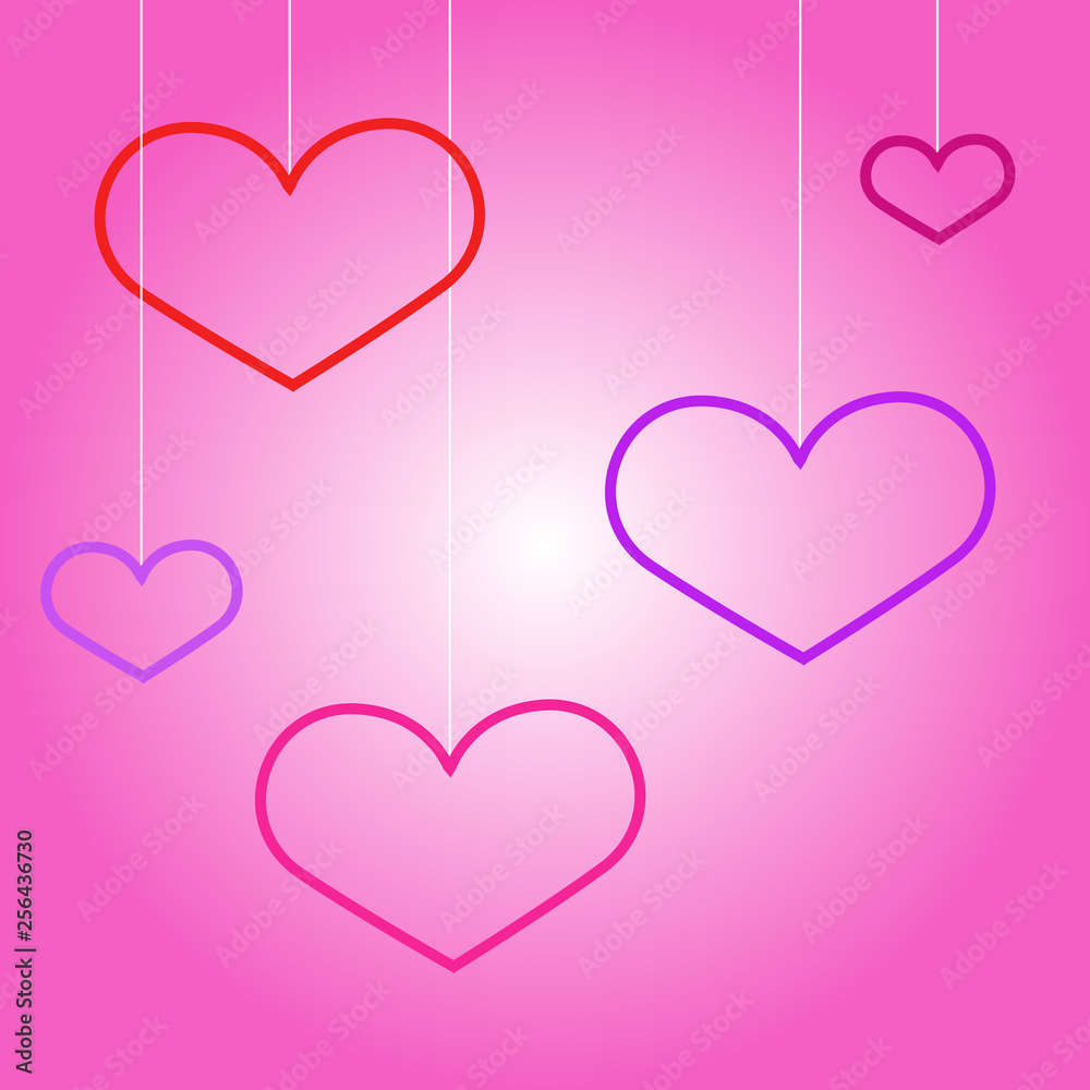 heart shapes in different sizes and colors for Valentines Day background.