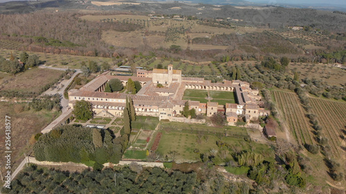 Amazing aerial view of Pontignano Charterhouse near Siena, Tuscany photo