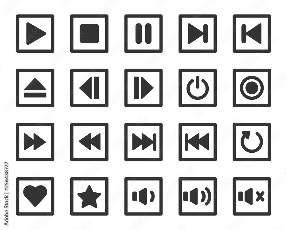 Media player button vector icon set Media player button vector icon set