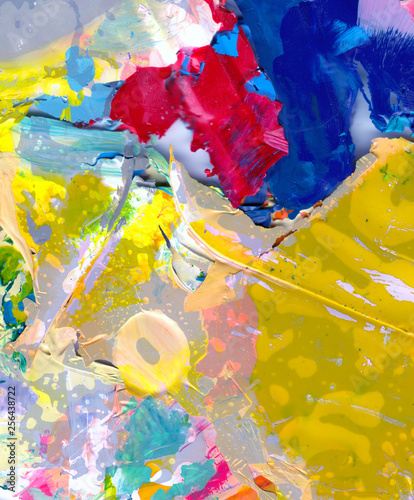 Dried pigment acrylic color blocks. Multicolored abstract art background.