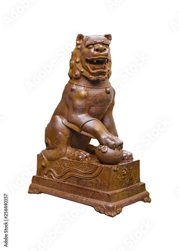 Chinese Style Antique Lion Sculpture Isolated
