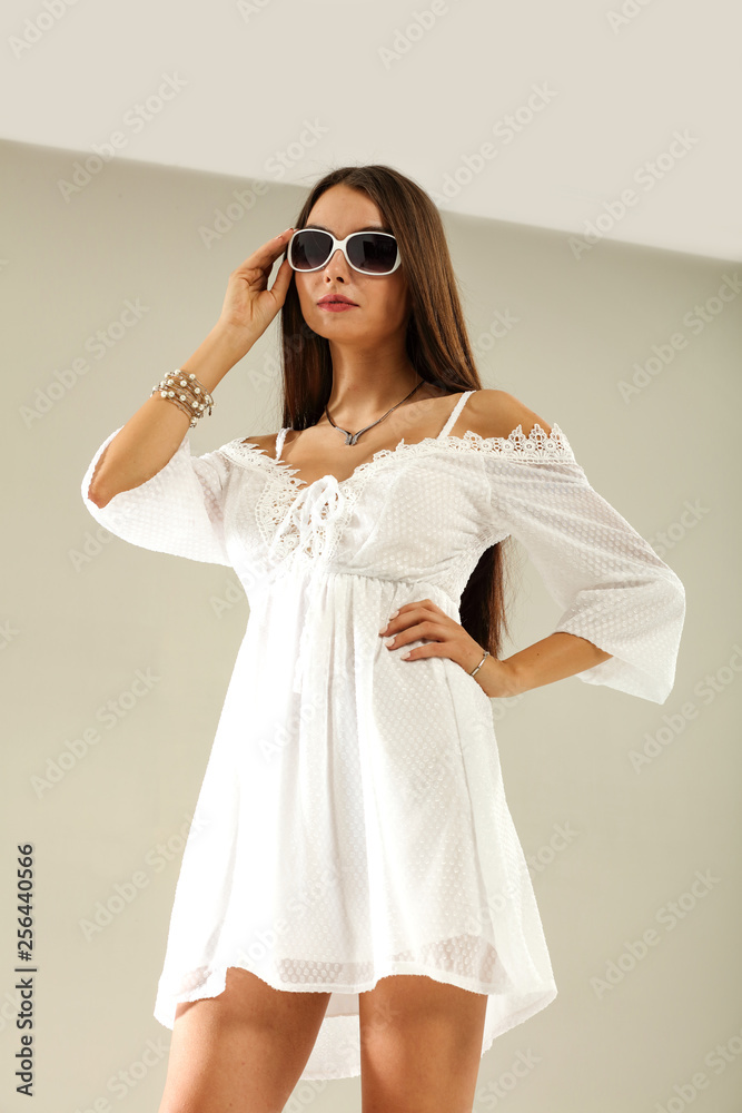 Woman in summer dress and free space for your decoration. Woman in summer dress and free space for your decoration.