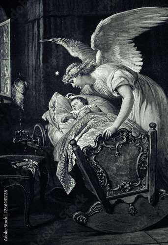 In the morning - Illustration from 1884, Guardian angel,