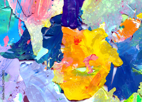 Dried pigment acrylic color blocks. Multicolored abstract art background.