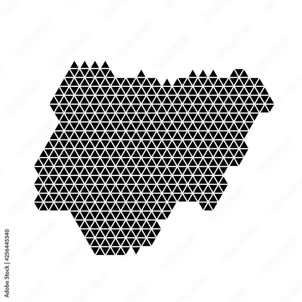 Nigeria map abstract schematic from black triangles repeating pattern geometric background with nodes. Vector illustration.