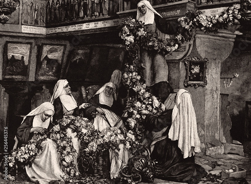 Festivity preparation in the monastery - Illustration from 1884