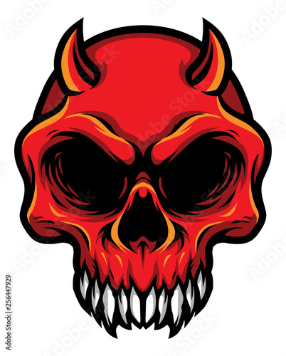 Detailed Red Demon Devil Skull Head Illustration