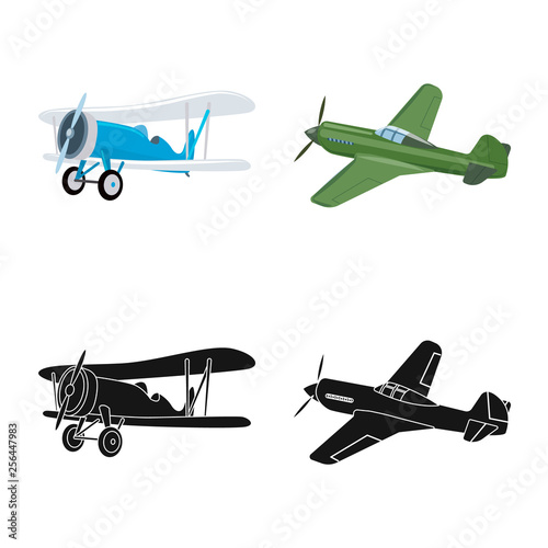 Vector illustration of plane and transport sign. Set of plane and sky vector icon for stock.
