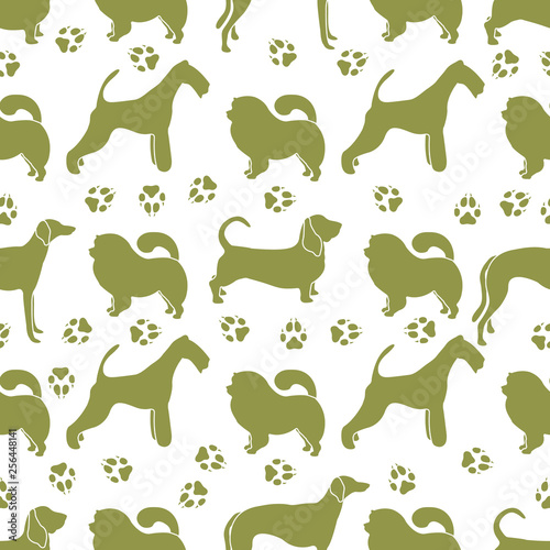 Seamless pattern with dogs and dog tracks. © aquamarine_paint