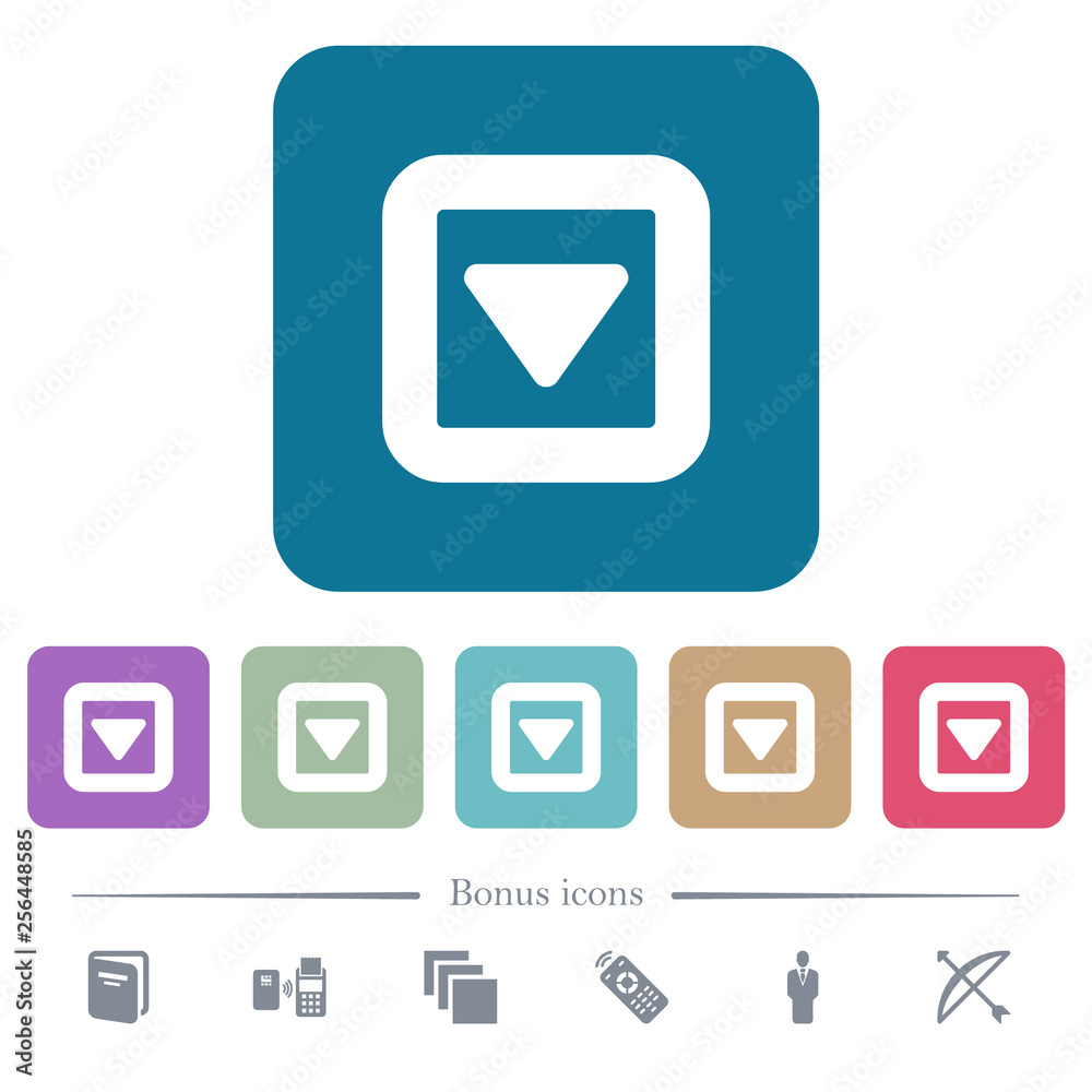 Toggle down flat icons on color rounded square backgrounds Toggle down flat icons on color rounded square backgrounds