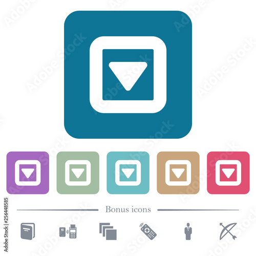 Toggle down flat icons on color rounded square backgrounds photo