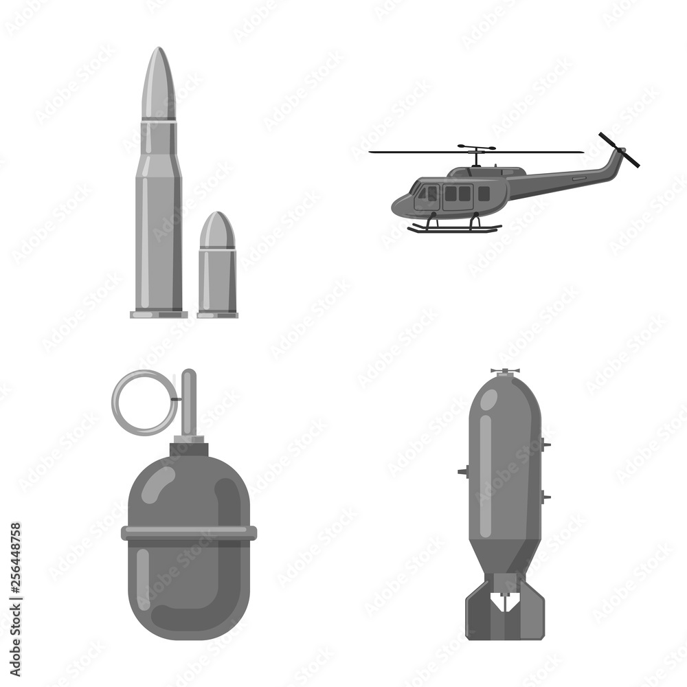 Vector illustration of weapon and gun sign. Set of weapon and army stock symbol for web.