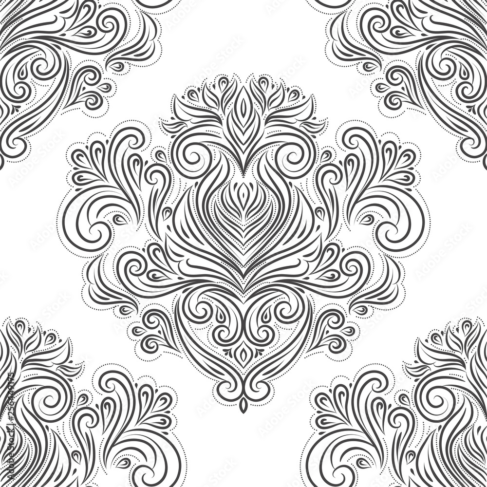 Black and white floral seamless pattern. Vintage vector, luxury elements. Great for fabric, invitation, flyer, menu, brochure, background, wallpaper, decoration, packaging or any desired idea.