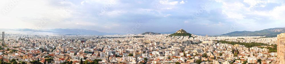 Panoramic image of Athens from Acrpoli hill on evening sun.