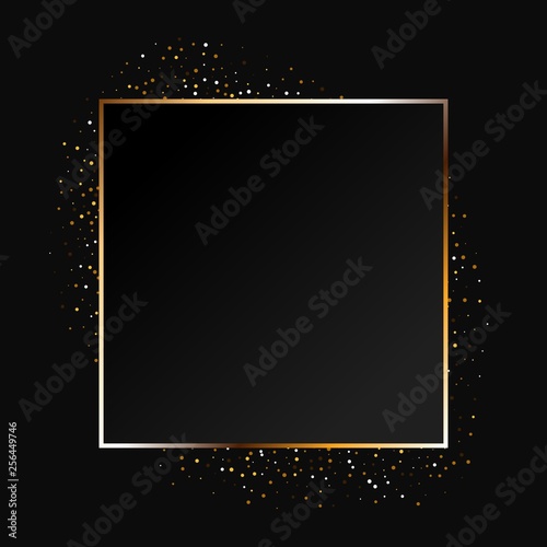 Golden sparkling ring with golden glitter isolated on black background.