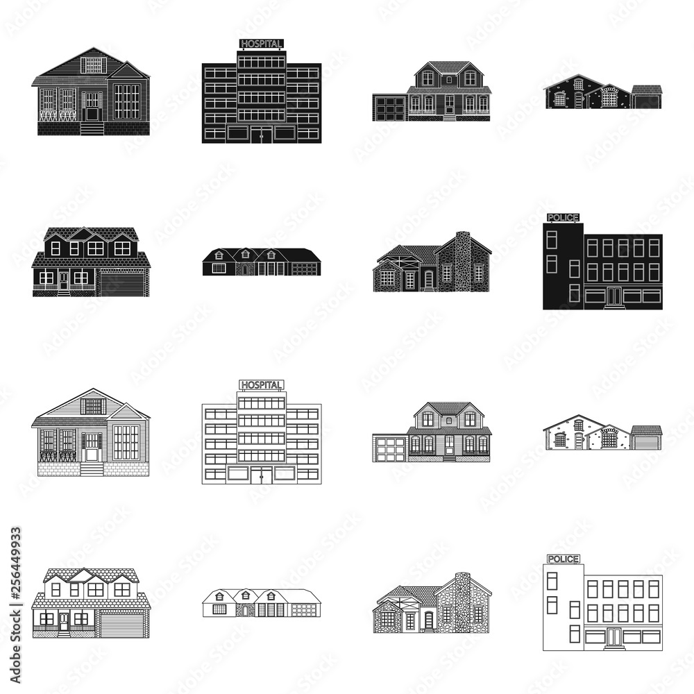Vector design of building and front symbol. Collection of building and roof stock vector illustration.