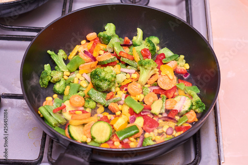 A mixture of frozen different vegetables