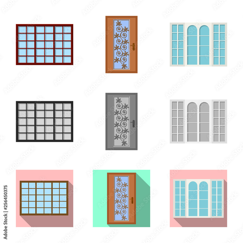 Vector illustration of door and front icon. Collection of door and wooden vector icon for stock.